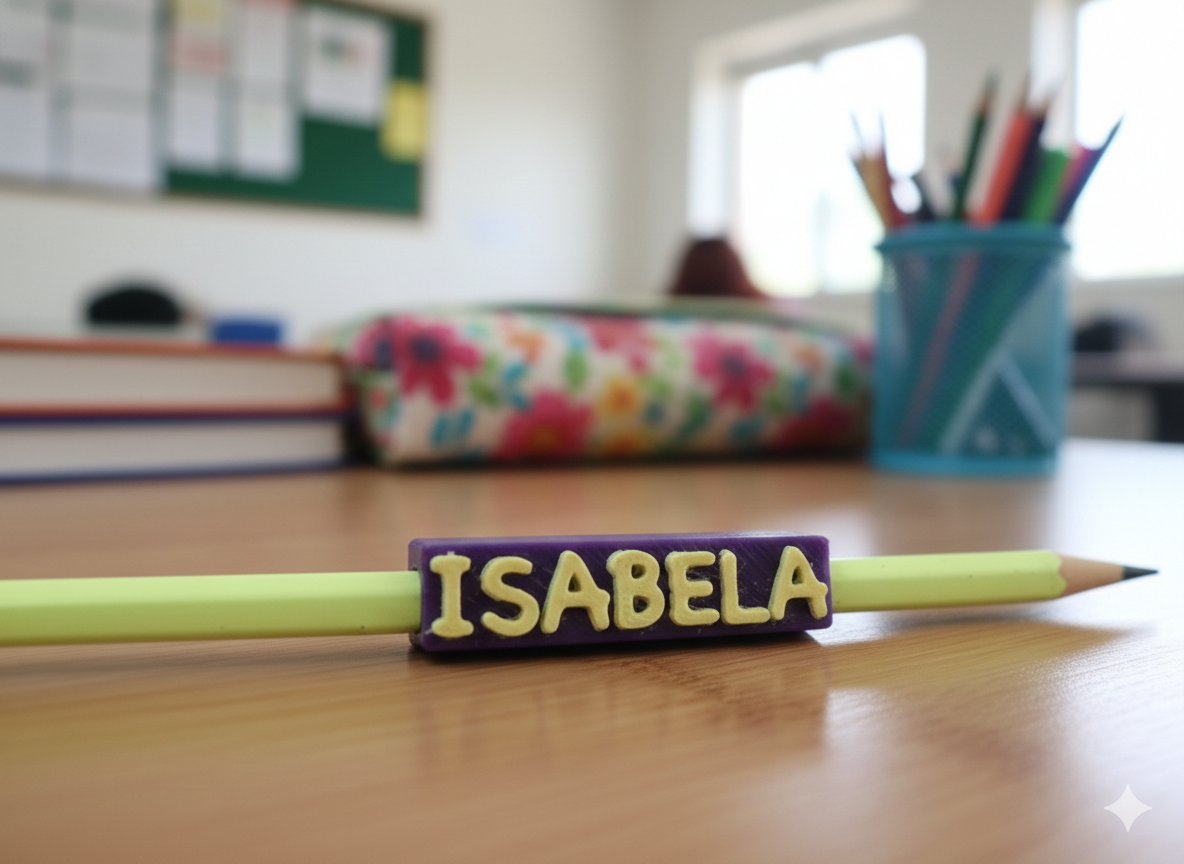 Identificador de Lápis Personalizado 3D - Tag Reutilizável para Lápis Redondo e Hexagonal - Volta às Aulas