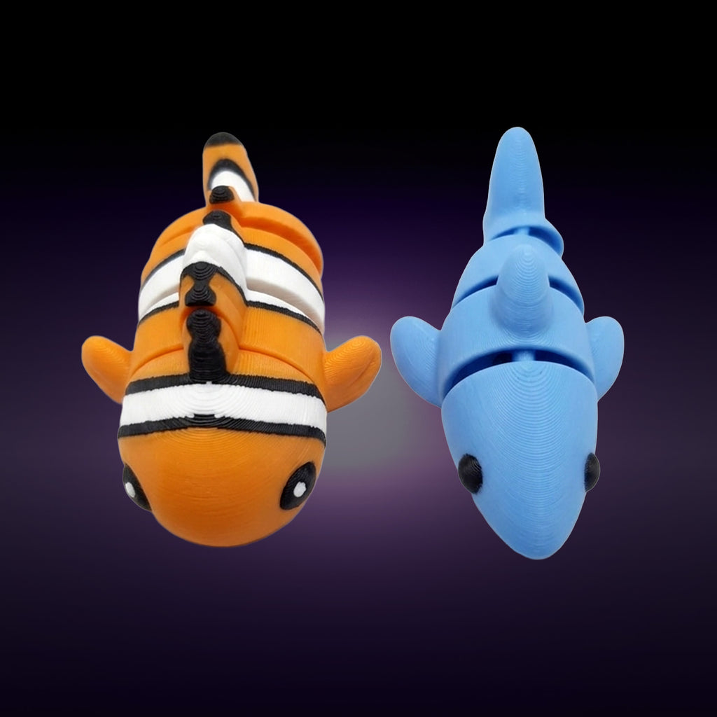 Bichinhos articulados sensoriais Fofitz 6cm - Kit duplo - tubarão e peixe-palhaço