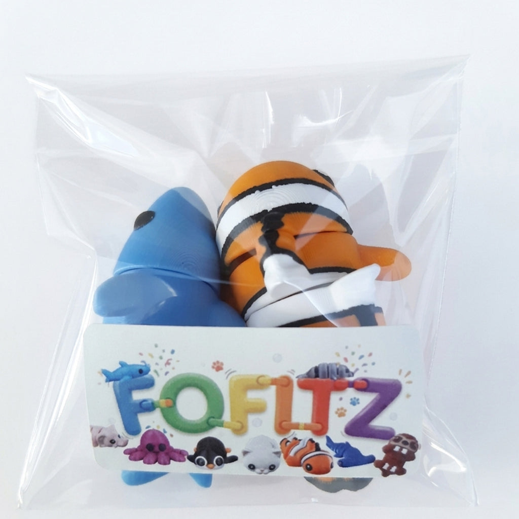 Bichinhos articulados sensoriais Fofitz 6cm - Kit duplo - tubarão e peixe-palhaço