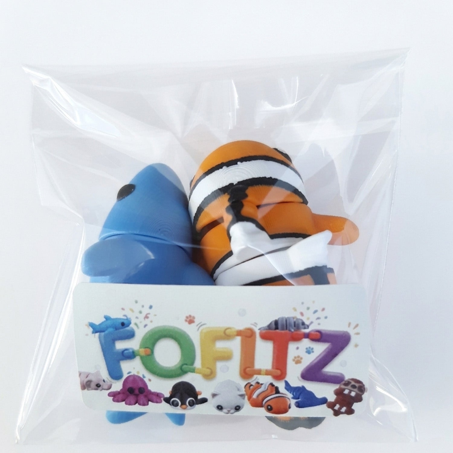 Bichinhos articulados sensoriais Fofitz 6cm - Kit duplo - tubarão e peixe-palhaço