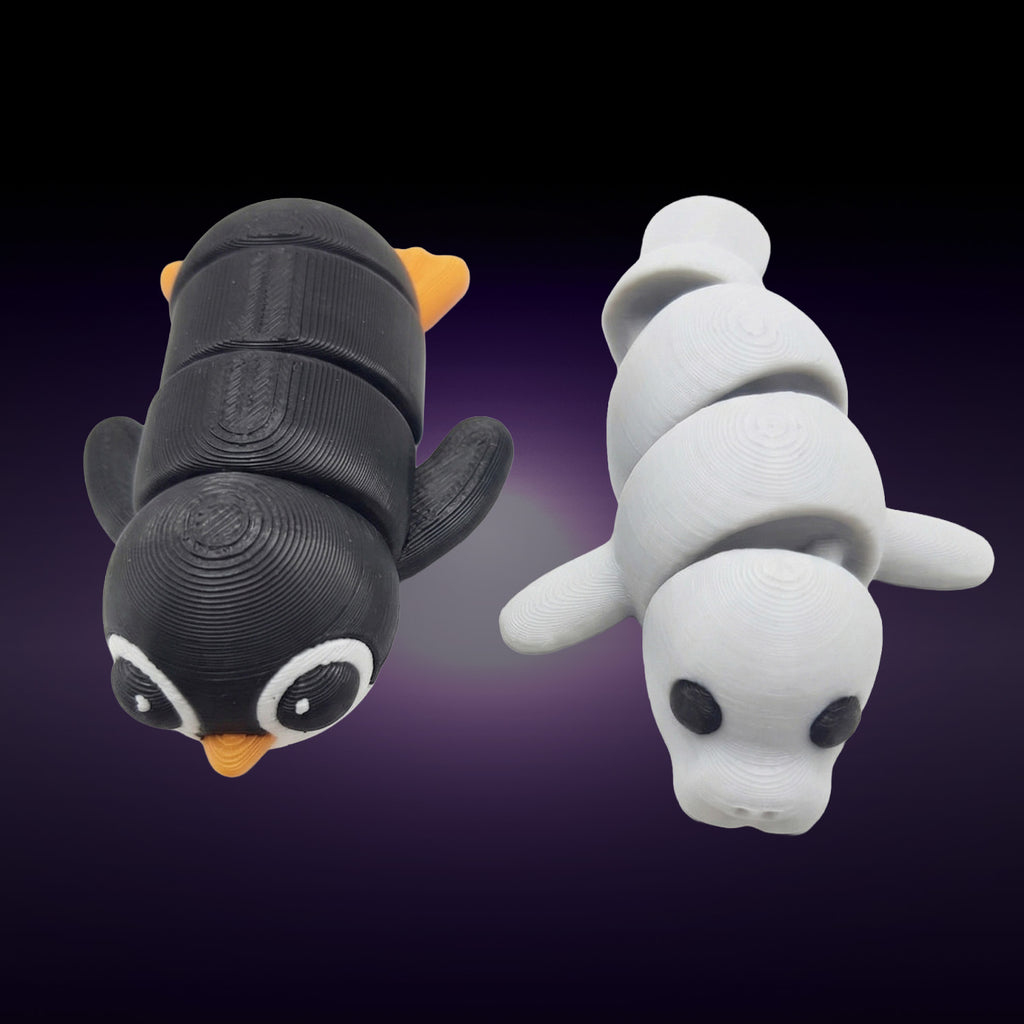 Bichinhos articulados sensoriais Fofitz 6cm - Kit duplo - pinguim e leão-marinho